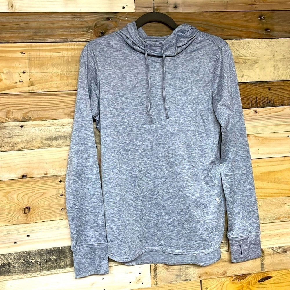 Reebok size medium gray workout hoodie with thumb holes and brush lining